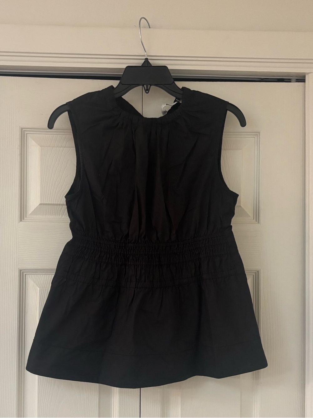 PROENZA SCHOULER White Label Birdie Shirred Cotton Poplin Blouse in Black - Picture 2 of 14
